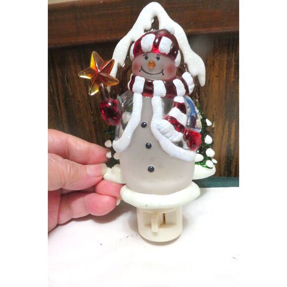 Vintage Plug-In Glitter Christmas Snowman Night Light Preowned - Picture 1 of 2